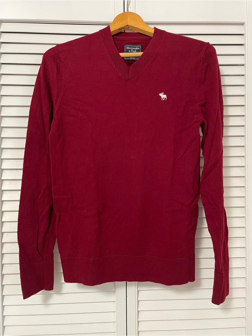 Wool Cotton Abercrombie & Fitch Men’s Small Burgundy Sweater Logo Fall Preppy